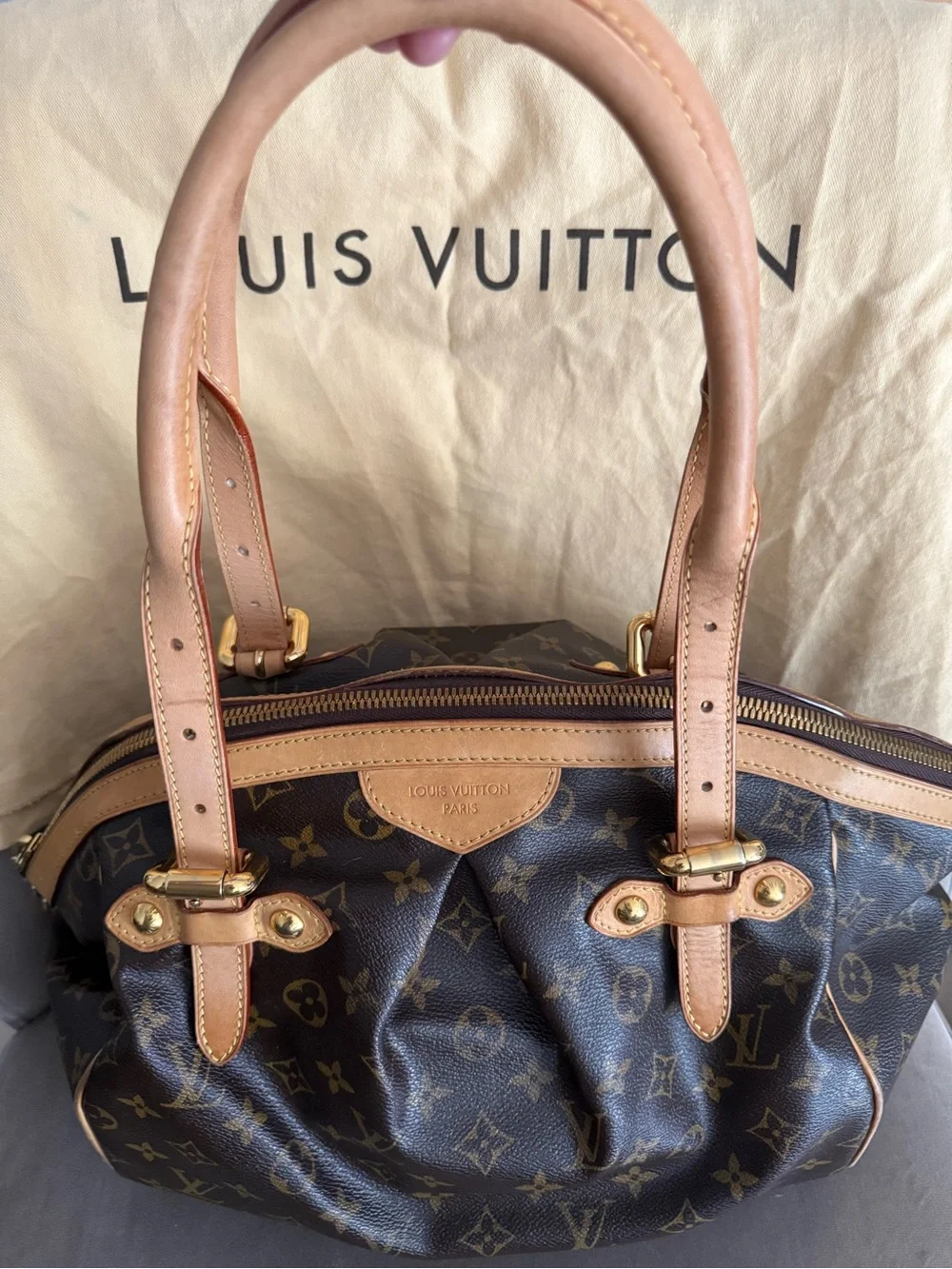 Louis Vuitton Tivoli GM Monogram Canvas Satchel with Natural Vachetta Handle